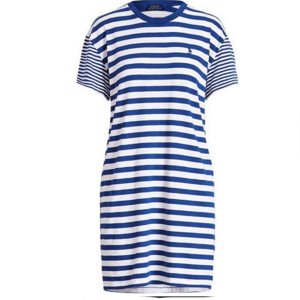 🎉HP🎉New! Polo Ralph Lauren Blue Stripe Oversized Fit Cotton T Shirt Dress XL - Picture 7 of 13
